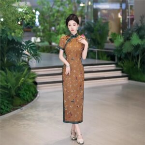 Cheongsam new Chinese female sense of daily national style dress temperament long