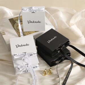 Custom Logo Bulk Jewelry Flip Box with Ribbon Ring Earring Necklace Gift Storage Packaging Boxes Small Wedding Party Dust Case