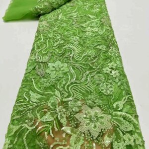 2025 New African French Nigerian High End Lace Fabric With Beads Sequins Mesh for Embroidery Wedding Party Bride Sewing Dress