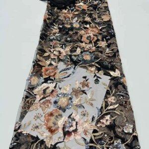 Luxury African Lace Fabric 5 Yards 2025 High Quality Embroidered French Sequin Tulle Nigerian Party Material Dress HX60RT-12