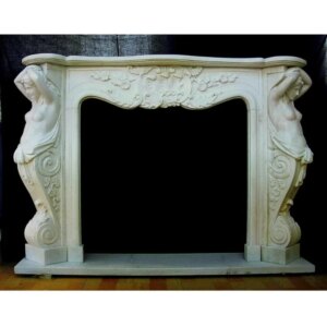 Carved Marble Fireplace Mantel American Style Stone Furniture With Goddess Sculpture