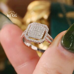 KUGG 100% 18K White Gold Rings Women 0.50carat Real Natural Diamond Engagement Ring Fashion Square Shape High Wedding Jewelry