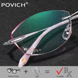 Flash Luxury Diamonds Glasses Women Pure Titanium 1.61 1.67 Colored Prescription Degrees Lenses Myopia Reading Eyewear