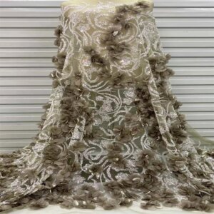 2024 African Nigerian French High Quality Hot Sale 3D Flower Lace Fabric With Beads Sequins Bride Party Wedding Embroiderg Dress