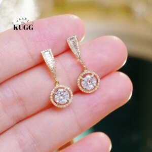 KUGG 100% 18K Yellow Gold Earrings Luxury Round Design 0.60carat Real Natural Diamond Earrings for Women High Wedding Jewelry