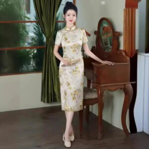 High-End Quality Real Silk Cheongsam Qipao Summer Women’s Retro Improved Dress Chinese Style Dress