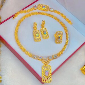 New European Dubai 24K Gold Plated Necklace, Earrings, Rings, Bracelets, Wedding Party Gifts for Lovers, Jewelry Set YY10623
