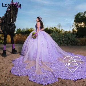 Customized Shiny Lavender Lilac Floral Quinceanera Dress Ball Gown Appplique Beaded Corset Sweet 16 Vestidos De 15 Años YD14