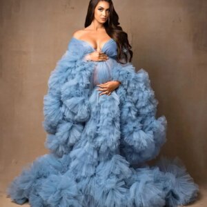 Puffy Ruffled Tulle Maternity Dress Women Robes for Photoshoot Extra Fluffy Baby shower Photographie de vêtements de maternité