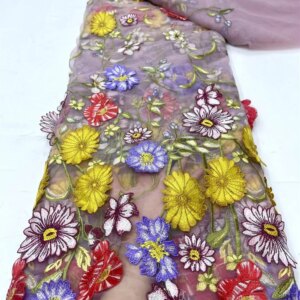 Colorful French Net Tulle Lace Fabric 2024 High Quality African Nigerian Mesh Lace Bazin Riche Fabrics For Party 5Yards