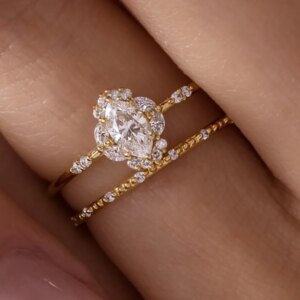 Custom Moissanite Gold Rings 18k 1 Carat Center 5*10mm Marquise Cut Moissanite Jewelry For Women