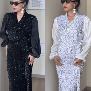 New Tibetan Clothing Black White Long