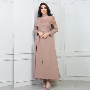 Customized Jersey Beading Sash Celebrity A-line High Collar Bespoke Occasion Gown Midi es Dresses