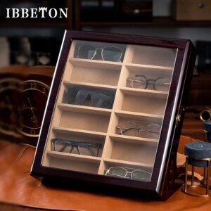 Luxury 12 Glasses Box Sunglasses Boxes Storage Case Wood Luxury Collection Box for Women and Men Glasses Display with Top Window