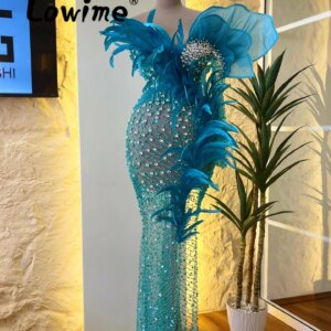 Full Beaded Crystals Luxury Evening Dresses Robe Feathers One Shoulder Mermaid Prom Dress 2024 Abendkleider Wedding Party Dress