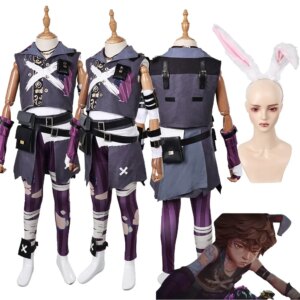 Arcane Isha Cosplay Uniform Costume Bunny Ears Headband Game LOL Graffiti Clothing Kids Children Halloween Carnival Party Suit