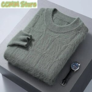 Autumn Winter Men’s Cashmere Sweater Thick O-neck Pullovers Mink Cashmere Knitwear Long Sleeve Comfy Sweater