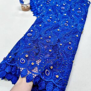 Luxury African Fabrics Chiffon Beaded Nigerian Lace Fabrics 2025 Royal Blue Lace Fabric Fabric For Sewing Wedding Dress A1063-1