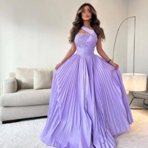 Customized  Graceful One Shoulder Evening Dress Delicate Zipper Back Celebrity Gowns Exquisite A-Line Pleat  Party Dres