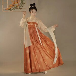 Hanfu suit, Chinese style, Tang Song style, gradient color embroidered large sleeved shirt, retro fairy costume