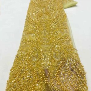 2025 New Design African Nigerian Bead Tulle Lace Embroidery French Sequins Luxury Sequins Lace Fabric For Luxury Evening Dresses