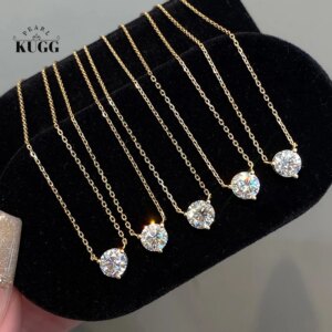 KUGG 100% 18K Yellow Gold Necklace Luxury INS Style 0.50carat Real Natural Diamond Necklace for Women High Wedding Jewelry