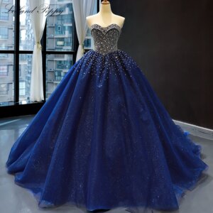 Lceland Poppy Customized Women’s Ball Gown Strapless Evening Dress Crystal Beaded Sleeveless Glitter Tulle Formal Evening Gowns
