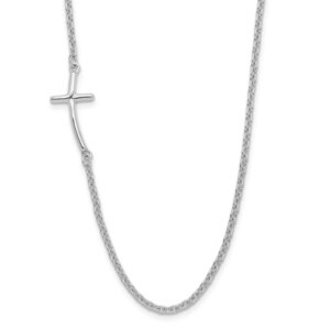 Sterling Silver Rhplated Small OffSet Sideways Curved Cross Necklace