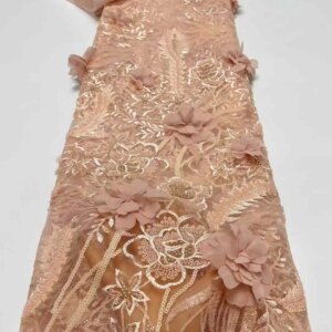 African 3D Flower Lace Fabric 2024 High Quality Beaded Lace Material Nigerian French Net Sequins Lace Fabric For Wedding Dress
