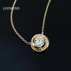 LUOWEND 18K White/Yellow Gold Necklace Women 0.40carat Real Natural Diamond Pendant Necklace Luxury Elegant Style Fine Jewelry