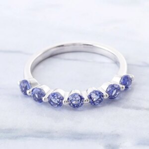 Provence half band rings blue Lab Grown Gemstones 10K Solid Gold Ring Luxury Wedding Band for women Personalized Custom