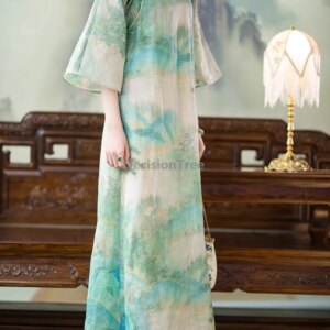 2025 youth temperament elegant women daily thin luxury qipao chic printing vintage qipao loose leisure chinese style dress h014