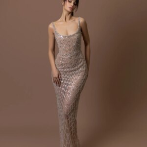 Silver Crystal Sheath Long  Evening Dress Illusion Spaghetti Straps Wedding Party Gown Customized Exquisite Shiny Prom Dresses