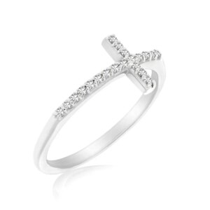 14k White Gold Cross Motif Ring with Diamond Accents .11cttw