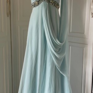 Blue Evening Dresses With Shawl V Neck Ribbon Long A-Line Diamond Wedding Party Banquet Woman Mother Prom Bridesmaid Dress New