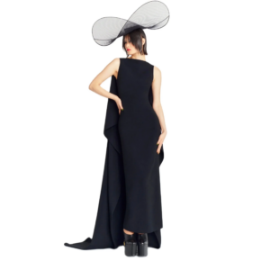 Elegant Arabic Black Crepe Evening Dresses with Slit/Cape فساتين سهرة Sheath Long Ankle Length Prom Dress for Women