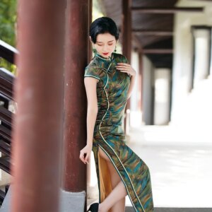 High Quality Green Real Silk Retro Cheongsam Dress Improved Dress Women 2024 High-End Catwalk