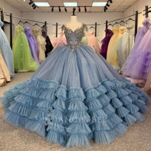 Customized Lace Appliqued Sweet 15 Ball Gown Quinceanera Dresses Long Sleeves Women Prom Dress Vestidos De 15 Años DY1285