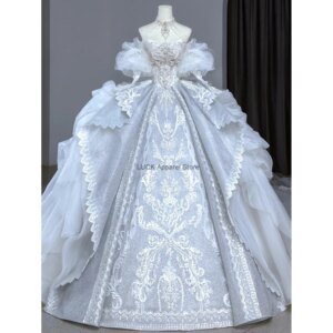 Princess French Wedding Dress New Bride Heavy Industry Luxury Big Tail Hanging Neck Main Dress Long Sleeved Female