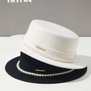 Autumn and winter flat top hat children white pearl face is still black hours