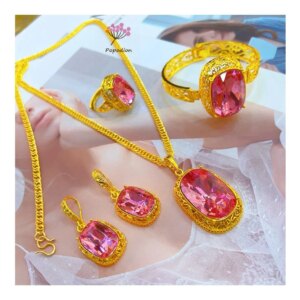 New Dubai 24K Gold Plated Popodion Jewelry Necklace Bracelet Ring Women’s Earrings Wedding Set Of Four YY10394