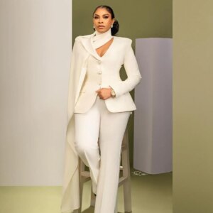 Fashion Women Suits 2 Pieces Pearl Buttons Satin CapeBlazer Pants Peaked Lapel Stylish Plus Size Custom Made Mother Of The Bride