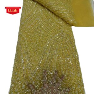 5 Yards 2025 Latest Delicate Elegant Best Quality Soft Beaded Tube Lace With Stones fabric For Party Evening Dress U_Ge2896