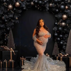 Maternity Dresses Photoshoot Embellished Photography Gown Douche De Bébé Baby Shower Photographie De Vêtements De Maternité