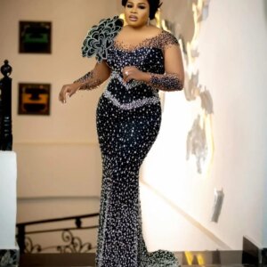 African Aso Ebi Black Mermaid Prom Dress Luxurious Dresses For Special Occasions Rhinestones Florals Evening Formal Party Birthd