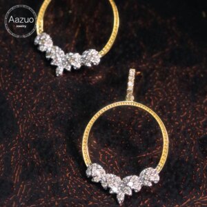 Aazuo Ins Fine Jewelry 18K Yellow Gold Real Diamonds 0.25ct H SI Luxury Round Stud Earring Gifted For Women Engagement Party