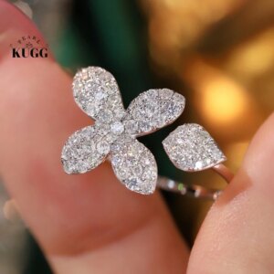 KUGG 100% 18K White Gold Rings Luxury Shiny Design 1.0carat Real Natural Diamond Engagement Ring for Women High Wedding Jewelry