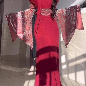 New robe to wear clothing red Chinese style national waist long knitted