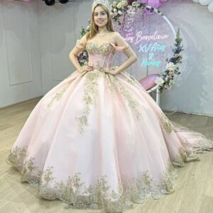 EVLAST Customized Mexican Blush Pink Quinceanera Dress Ball Gown 3D Flowers Applique Beaded Sweet 16 Vestidos De 15 Anos TQD821