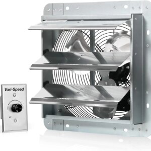 KEN BROWN 12 Inch Variable Shutter Exhaust Fan Wall Mounted With Speed Controller 1800CFM For Garages And Shops,